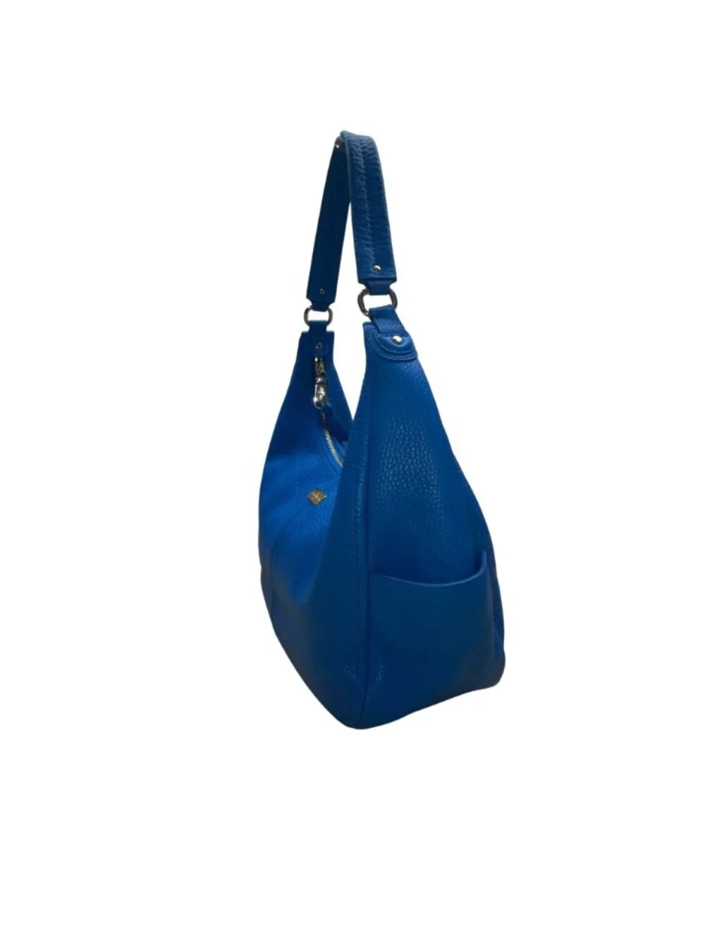 Cole Haan Women’s Blue Leather with Side Pockets Pebbled Texture Chic Hobo Bag
